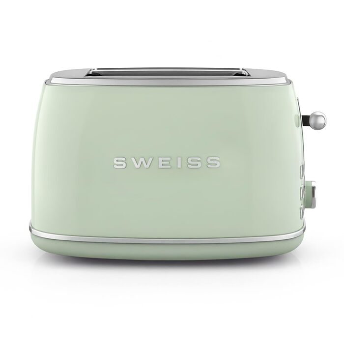 Тостер SWEISS Vintage GRV7, 2 відділення, 6 режимів підсмажування, для багетів, розморожування, нержавіюча сталь, 1500 Вт, зелений