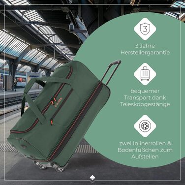 Дорожня сумка на колесах Travelite Basics Duffle L, 98-119 л, 70 см, Зелено-помаранчева