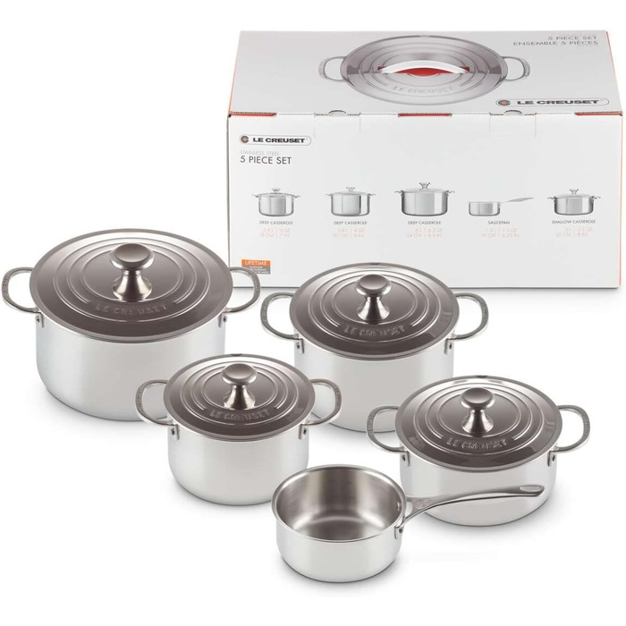 LE CREUSET Сковорода з антипригарним покриттям 24 см, нержавіюча сталь, 3-шарова, набір 5 шт.