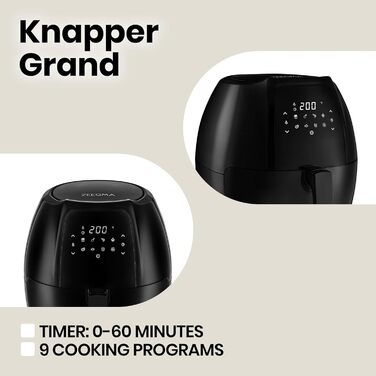 Фритюрниця-гриль ZEEGMA Knapper Grand 1800 Вт, 6 л, аерофритюрниця без олії, 9 програм, швидкий нагрів, сенсорне LCD, енергоефективна, чорна