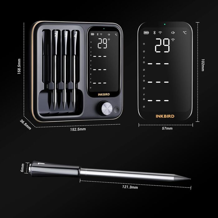 Бездротовий термометр Inkbird INT-14-BW для приготування на грилі, духовці, мангалі та фритюрниці, з Wi-Fi та Bluetooth