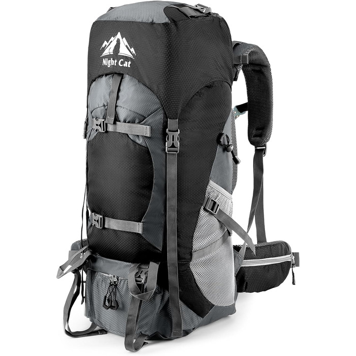 Рюкзак Night Cat 90L чорний для туризму, трекінгу, альпінізму, кемпінгу, велосипедних подорожей, дихаючий, для чоловіків та жінок