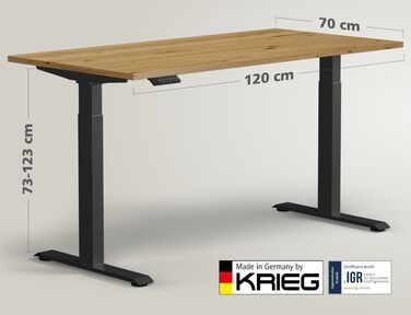 Електричний підйомний стіл KRIEG HighDesk Basic: регульований стіл для роботи сидячи та стоячи (120 x 70 см, чорний + дуб)