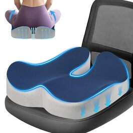 Подушка ортопедична для офісного крісла Lofty Aim з піни Memory Foam: підтримка попереку, куприка, зняття болю, для офісу, авто, літака, інвалідного візка – чорний, синій та сірий