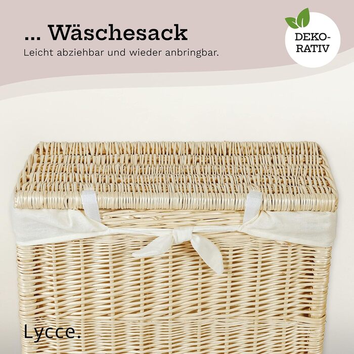 Кошик для білизни Lycce з кришкою 60 л, вузький, плетений з лози, для зберігання білизни в нішах, натуральний колір