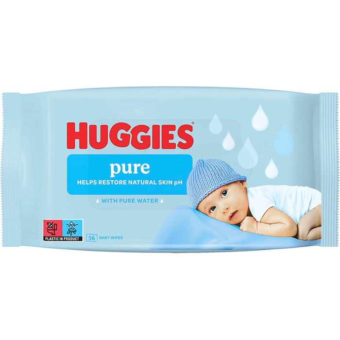 Дитячі вологі серветки Huggies Pure, гіпоалергенні, 12 упаковок по 56 шт (запас на місяць)