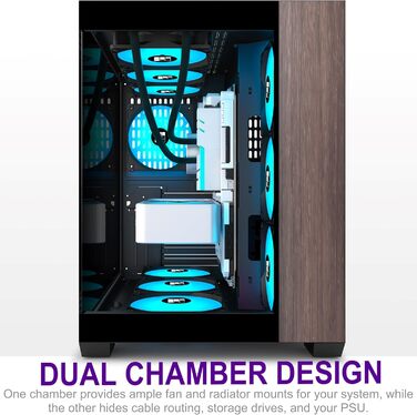 Ігровий корпус FOIFKIN M9 ATX Mid-Tower, чорний, з дерев'яною горіховою передньою панеллю, трьома встановленими PWM ARGB вентиляторами, 270° панорамним склом, Type-C
