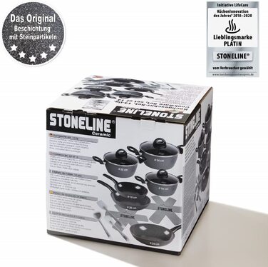 STONELINE керамічний набір каструль для індукції, 14 предметів, антипригарне кухонне приладдя з кришками, без PFAS, з кам'яними частками, антрацит