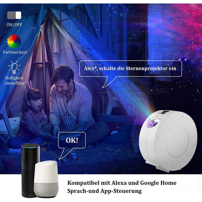 LED проєктор зоряного неба зі смарт-функціями, керування через Wi-Fi, 3D галактика, таймер, сумісність з Alexa та Google Assistant