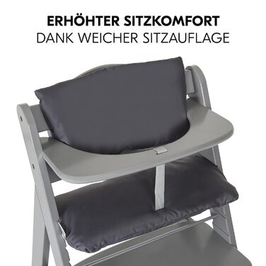 Дитячий стільчик Hauck Alpha+ Newborn Set з 2в1 гойдалкою - регульований дерев'яний стільчик для годування з народження, з подушкою та гойдалкою для новонароджених (Classic, Сірий)