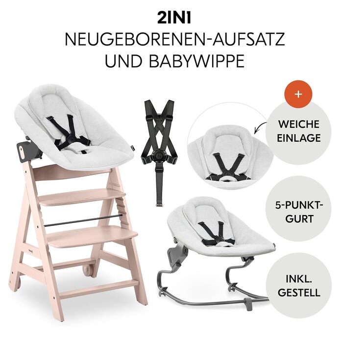 Високий стільчик для годування Hauck Beta+ Newborn Set Premium Dark Grey - комплект для новонароджених, з функцією гойдалки, подушкою та підносом. Колір: сірий, білий.