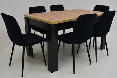 Комплект: 6 стільців з чорного велюру IK-13 та стіл ARTISAN 80x140/180