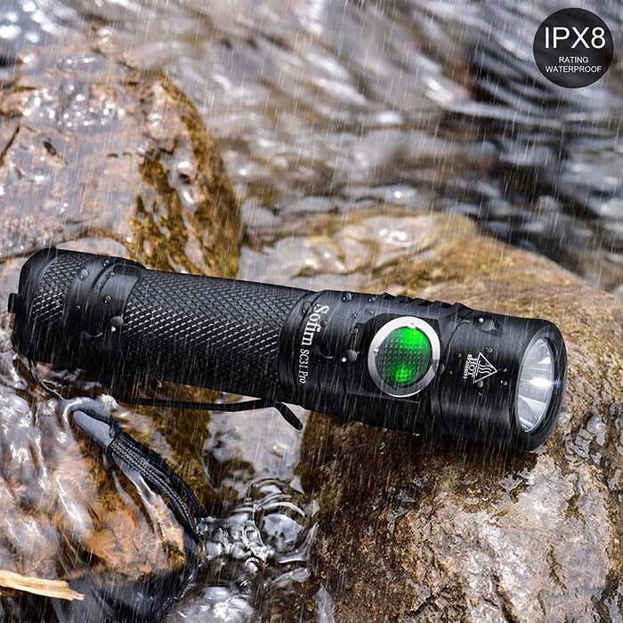 Ліхтарик Sofirn SC31 Pro світлодіодний, надяскравий 2000 люмен, USB-C заряджання, водонепроникний, з акумулятором, 6 режимів Anduril UI, пам’ять, для туризму та спорту