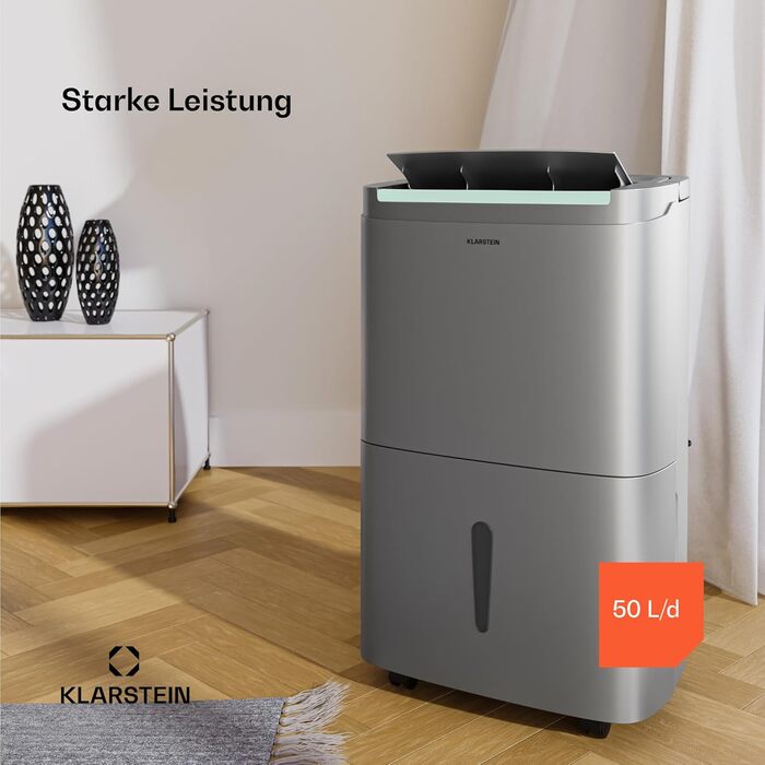 Електричний осушувач повітря Klarstein DryFy 20L - 400W, 20л/день, 5л бак, 46dB, Auto-Swing, таймер, режим сушіння білизни, для дому та офісу, білий