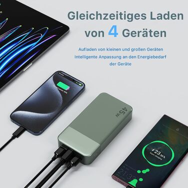 Power Bank NOBIS 20000mAh, 45W з USB-C кабелем, Digital Display, Зелений