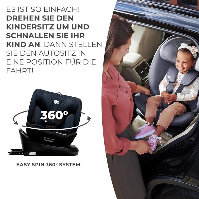 Дитяче автокрісло Kinderkraft I-GROW 0-36 кг, I-SIZE 40-150 см, 360° з обертанням, Isofix, FWF/RWF, регульована спинка та підголівник, графітово-чорний