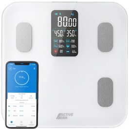 Bluetooth вага Active Era з великим LED-дисплеєм, аналізатор складу тіла, 16 вимірювань, високоточна, ІМТ, додаток для смартфона, біла