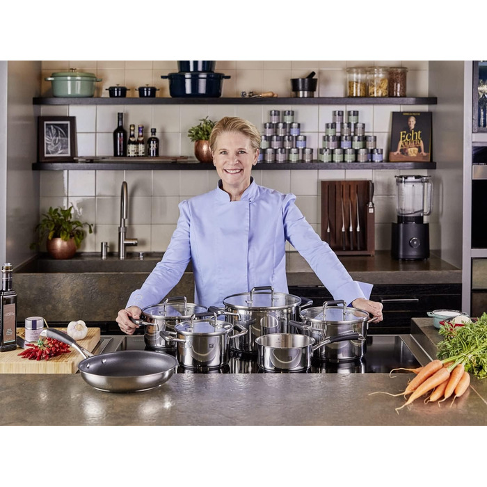 Набір каструль і сковорідка CORNELIA POLETTO BY ZWILLING, 6 предметів, з 4 кришками, для індукції, нержавіюча сталь, скляні кришки
