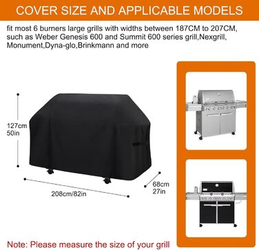 Чохол для гриля 208 см, водонепроникний PU, для Weber Summit 600, Genesis 600, Char-Broil, Nexgrill, Dyna-Glo, важкий захист