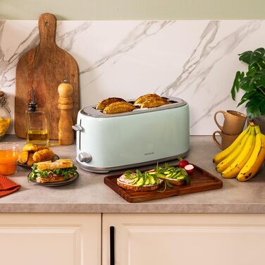 Тостер Cecotec Toast&Taste 1600 Retro Double 1630W, нержавіюча сталь, 4 слоти, регульована потужність, синій ретро-дизайн