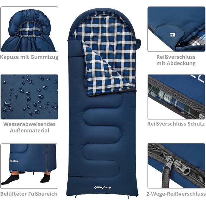 Дитячий зимовий спальний мішок KingCamp Cloud 300 XL, широкий, бавовна