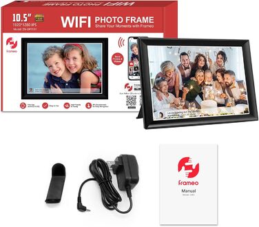 FRAMEO Цифрова фоторамка FRAMEO 11 дюймів, 64 ГБ, WiFi Smart, сенсорний екран FHD 1920 x 1280, IPS, автоматичне обертання, підтримка SD-карт на USB-накопичувачі, 2,4/5 ГГц, керування застосунком через Frameo