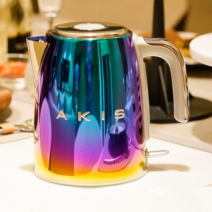 Електрочайник AKIS La Fête Design з нержавіючої сталі 1,7 л, 2400 Вт, з фільтром від накипу, райдужний колір