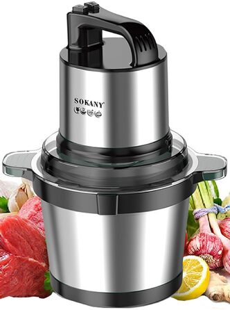М'ясорубка-подрібнювач Sokany SK-7028 800W з чашею 4л, електричний подрібнювач для м'яса, овочів, фруктів з 2 швидкостями та 4 лезами
