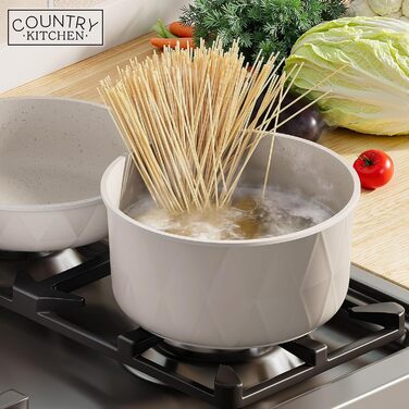 Набір посуду та сковорідок Country Kitchen, 13 предметів, антипригарне покриття, знімна ручка, підходить для духовки та кемпінгу (Rhombus, кремовий)