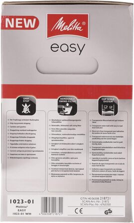 Кавоварка Melitta Easy з фільтром, скляною колбою, антикрапельною системою, на 10 чашок, біла
