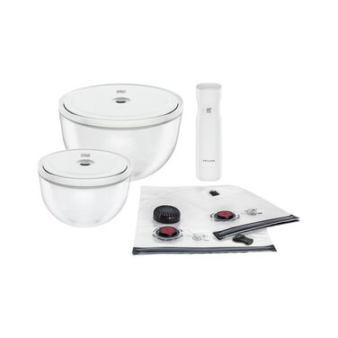 Набір вакуумних контейнерів для зберігання їжі ZWILLING Fresh & Save, 6 предметів, скло, сірий (S-12см, M-18см, L-24см)