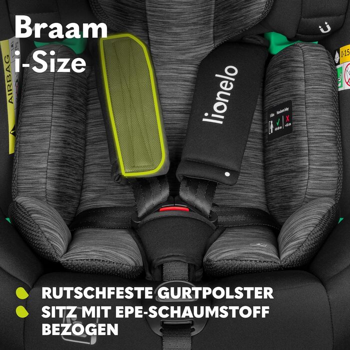 Дитяче автокрісло Lionelo Braam i-Size 360° ISOFIX, 0-36 кг, обертальне, регульована підголівник і спинка, з редукційною вставкою, чорне