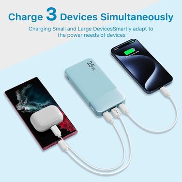 Power Bank NOBIS 10000mAh з цифровим дисплеєм, USB-C, швидка зарядка PD/QC, 25W, блакитний