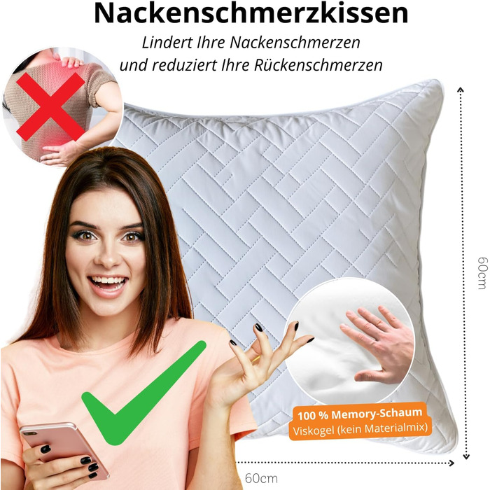 Ортопедична подушка для шиї з Memory Foam 40x60 см. Подушка від болю в шиї, віскоеластична, 60х40/60х60 см. GARANTIE