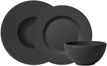Стартовий набір посуду Villeroy & Boch Manufacture Rock, 6 предметів, чорний матовий, порцеляна преміум, для сервірування столу, придатний для посудомийної машини та мікрохвильової печі, для однієї особи