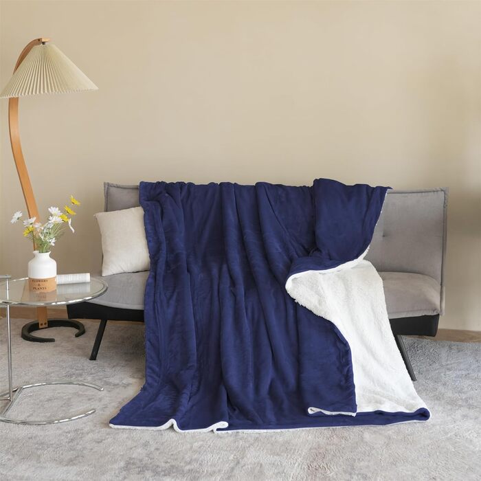 Плед флісовий Good Nite Sherpa 200x230 см, темно-синій, теплий м'який зимовий плед для дивану та ліжка