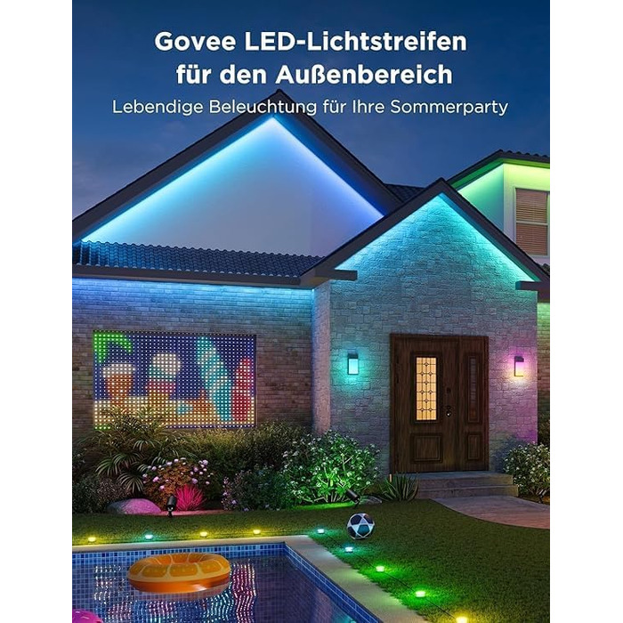 Govee LED-стрічка для вулиці 20м, RGBIC, водонепроникна IP65, керування Alexa/Google Assistant