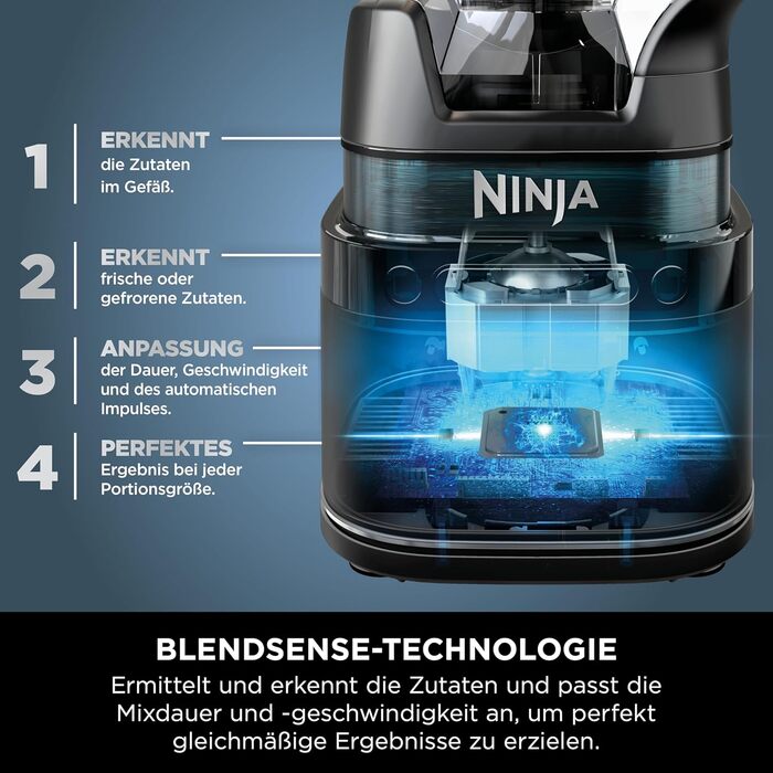 Блендер кухонний Ninja 3-в-1 Detect Power 1200 Вт з чашею, насадкою для тіста, подрібненням, чорний, модель TB401EU