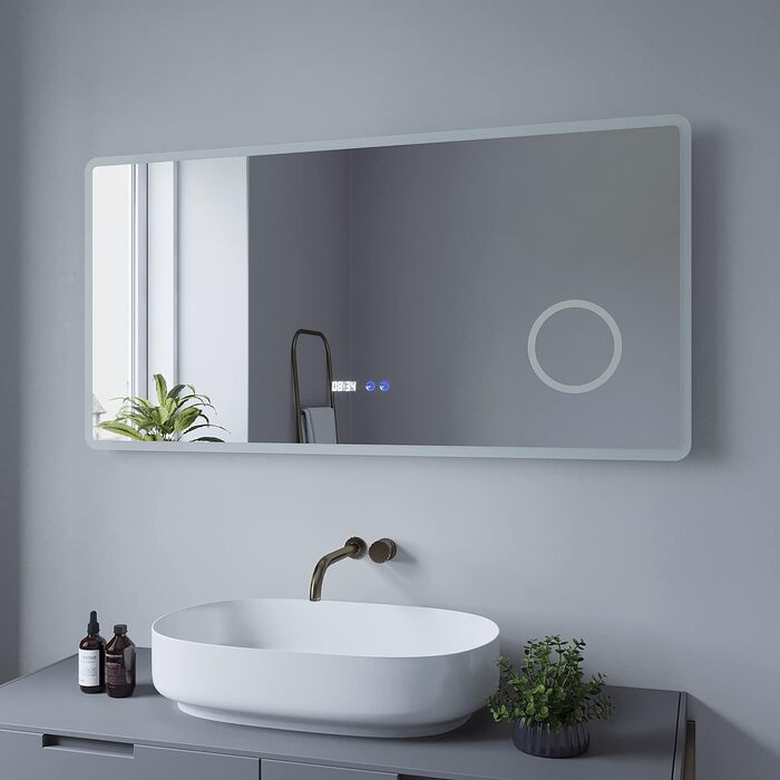 Дзеркало для ванної кімнати AQUABATOS 50x70 см з LED-підсвічуванням, сенсорним вимикачем, регулюванням температури світла (6400K), IP44, CE, енергозберігаюче. Серія Boras