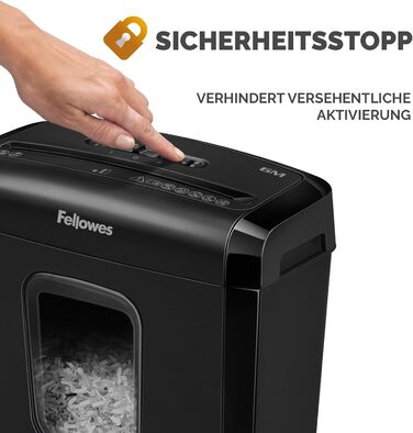Шредер Fellowes Powershred FS-6C для дому та офісу, знищення документів (P4, міні-шредер), кошик 15л, чорний