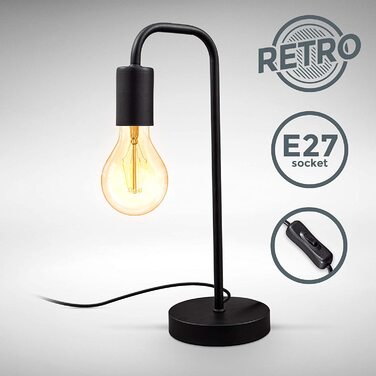 Настільна лампа B.K.Licht з вимикачем, патрон E27, ретро-стиль, чорна, 13x38 см, для спальні, офісу, читання, без дерева
