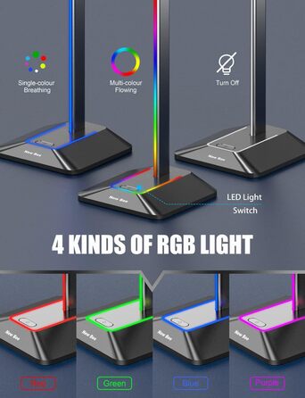 Підставка для навушників New Bee з RGB підсвіткою, USB Type-C зарядкою та передачею даних, універсальний тримач для геймерських навушників, чорний