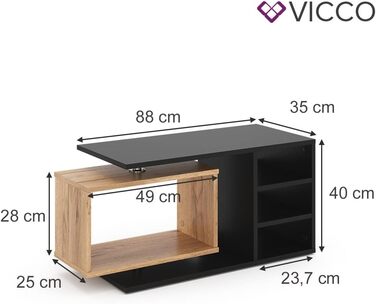 Журнальний стіл Vicco Rafi, чорний/дуб, 88x40 см