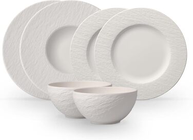 Villeroy & Boch Manufacture Rock Blanc набір посуду 6 предметів, білий, преміум порцеляна, сучасний дизайн, для сервірування, можна мити в посудомийній машині та використовувати в мікрохвильовці: тарілки, паста-тарілки, миски для мюслі, стартовий набір