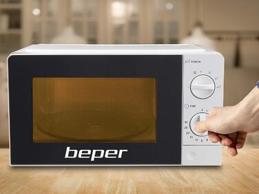 Мікрохвильова піч BEPER BF.570 20 л, без гриля, алюмінієва, чорна-біла