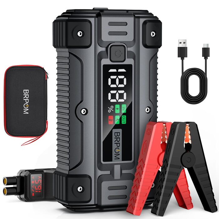 Powerbank для запуску авто BRPOM 6000A 12V: запуск бензинових та дизельних двигунів, LED-ліхтарик, екран, бустер для авто, мото, газонокосарки