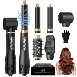 UKLISS Airstyler 5-в-1: Професійний фен-щітка з іонізацією, авто-завивкою 32мм для об'єму, сушіння, випрямлення та завивки волосся будь-якого типу, чорний