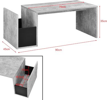 Журнальний стіл en.casa Bollnäs з полицею 90x45x35 см, бетонний стиль, для вітальні, софі