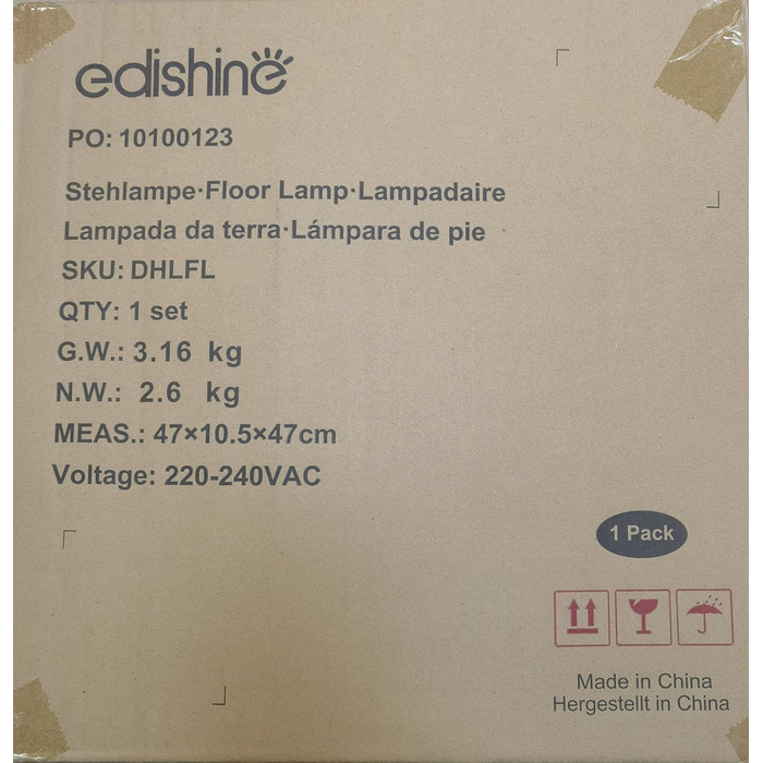 Торшер EDISHINE з диммером, тринога з дерева, дистанційне керування, LED E27, таймер, 3 кольори світла, льняний абажур, вінтажний стиль, для вітальні