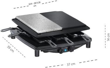 Раклетниця Steba RC 4 Plus, Німеччина, антипригарна та натуральна кам'яна пластина, 8 емальованих сковорідок, площа 29x29 см